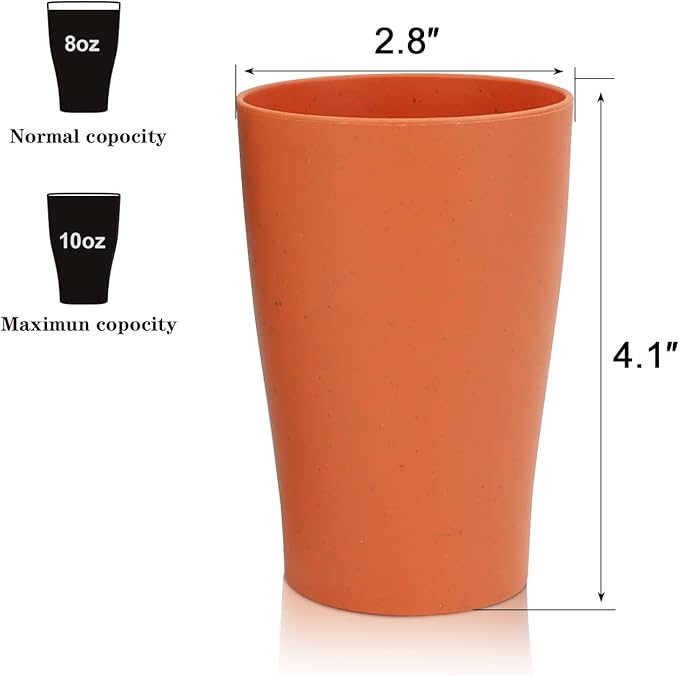 Homienly Stackable Drinking Glasses Set Wheat Straw Shatterproof Cups | Unbreakable Kitchen Cups for Kids & Adults | Reusable, Dishwasher Safe for Party, Outdoor (8 oz, Small)