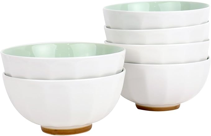 6-Piece Pasta Bowls 24 oz, Green Porcelain 6 inch, Microwave Oven Dishwasher Safe Scratch Resistant