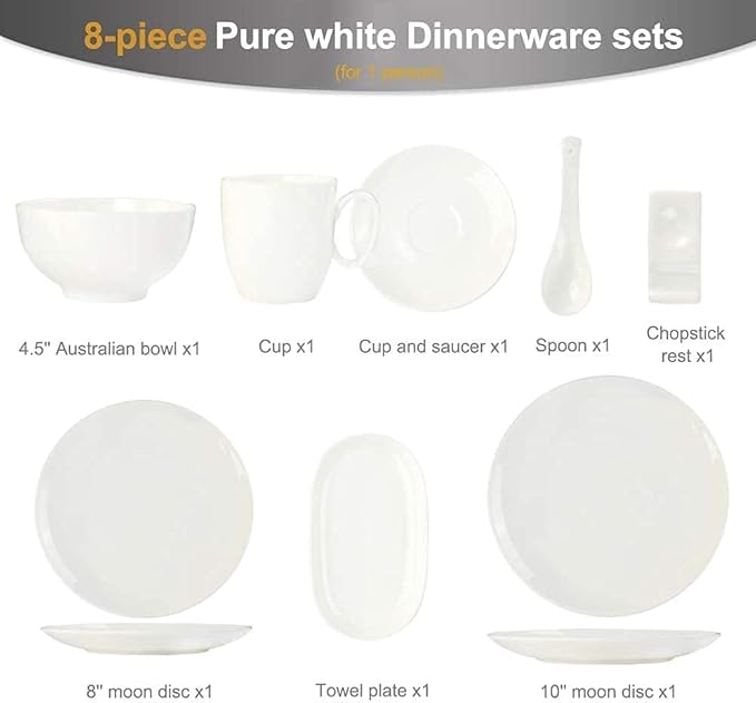 Dinnerware Set, Plates and Bowls Sets, Tableware Set Dish Dinner Plates Dinner Set Dinner Service For1/2/4/10/16 People,White-128 PCS(128 PCS(16 Set))