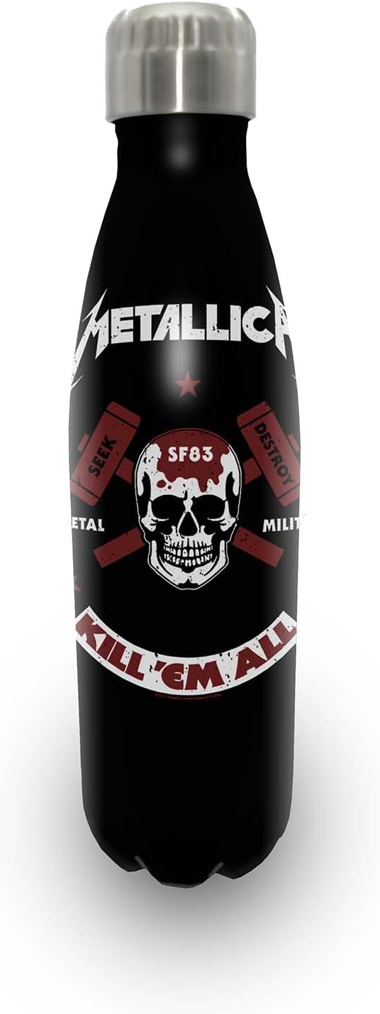 Rocksax Metallica Kill 'Em All Vacuum Insulated Stainless Steel Water Bottle – 16.9 fl oz Hot and Cold Rock Band Collectible Drink Bottle – 500 mL Capacity