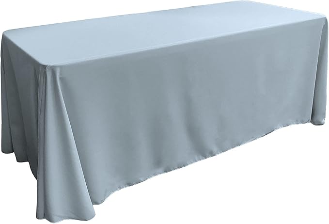 LA Linen Polyester Poplin Washable Rectangular Tablecloth, Stain and Wrinkle Resistant Table Cover 90x156, Fabric Table Cloth for Dinning, Kitchen, Party, Holiday 90 by 156-Inch, Blue Light
