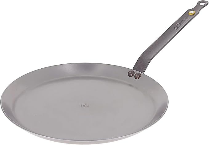 de Buyer MINERAL B Carbon Steel Crepe & Tortilla Pan - 9.5” Diameter, 8.3” Cooking Surface - Ideal for Making & Reheating Crepes, Tortillas & Pancakes - Naturally Non-Stick Finish - Made in France