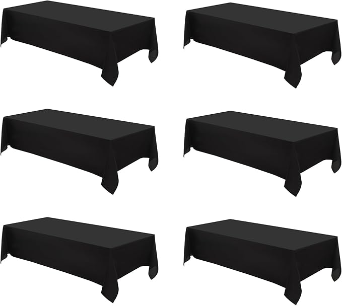 Rectangle Tablecloths 60x120 Inch 6 Pack Black Tablecloth for 6ft Washable Decorative Linen Polyester Table Cloths for 8ft Dining Table Banquets Buffet Parties and Wedding