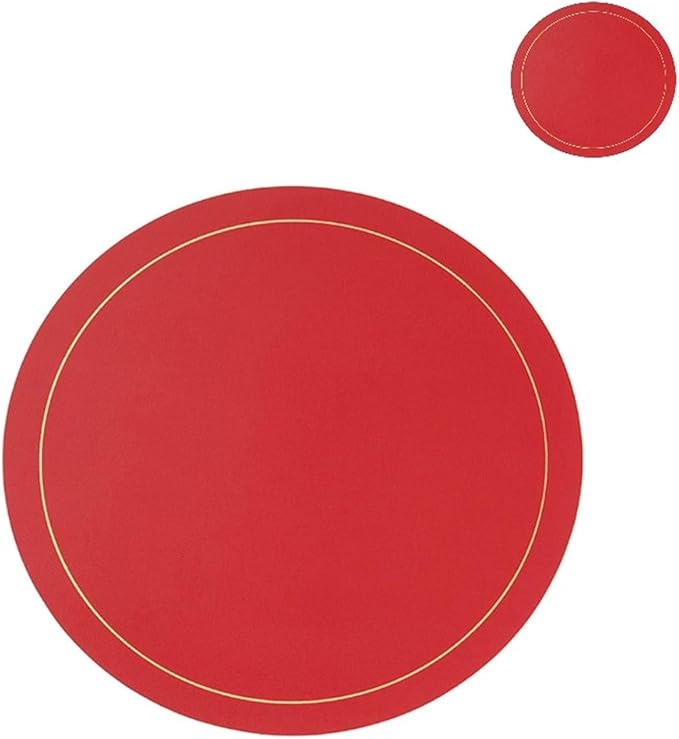 Faux Leather PU Placemats and Coasters Seasonal Decorations Classic Round Seasonal Decorations Classic Round Yellow(GR red)