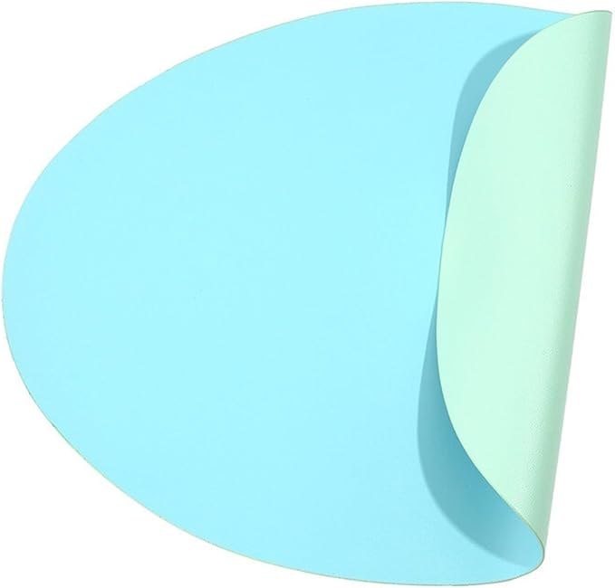 Style Double-Sided PU Leather Western Table Mat Oil-Proof Hotel Home Dining Plate Mat Non-Slip Heat Insulation Pad(Bright Blue Green)