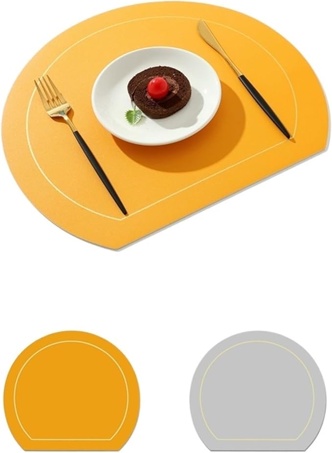 Nordic Style Leather Western Table Mat PVC Oil-Proof Table Mat Hotel Home Dining Plate Mat Non-Slip Heat Insulation Pad(Yellow B)