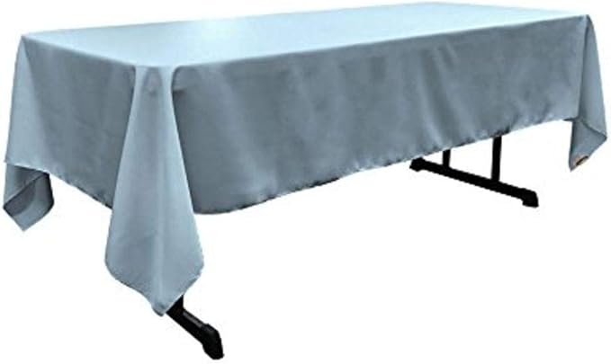 LA Linen Polyester Poplin Washable Rectangular Tablecloth, Stain and Wrinkle Resistant Table Cover 60x126, Fabric Table Cloth for Dinning, Kitchen, Party, Holiday 60 by 126-Inch, Blue Light