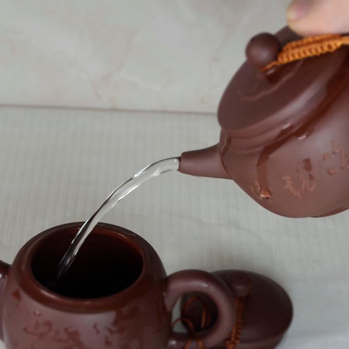 Zisha Clay Teapot Chinese Tea Pot Ceramics Purple Sand Pot Kungfu Tea Kettle Filter Loose Tea (8oz)