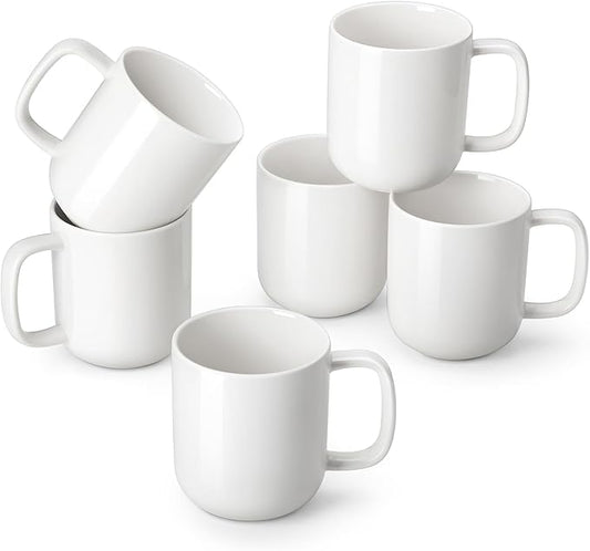 vancasso Porcelain Coffee Mugs Set, 12 oz Ceramic Coffee Cups for Latte Hot Tea Cappuccino Cocoa Milk Cups Set of 6, Dishwasher & Microwave Safe, White