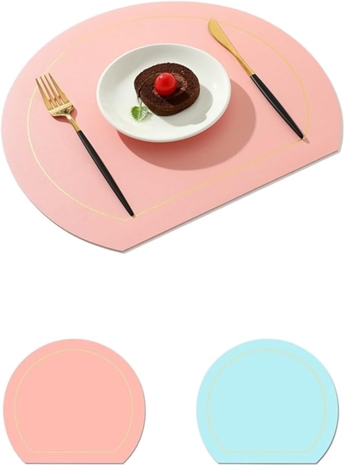 Nordic Style Leather Western Table Mat PVC Oil-Proof Table Mat Hotel Home Dining Plate Mat Non-Slip Heat Insulation Pad(Pink B)