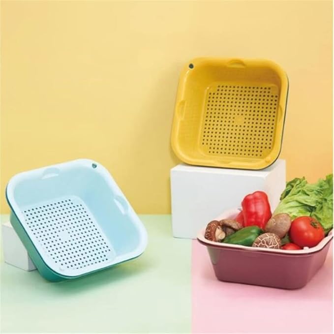 JSEIAJB 3-Piece Square Cauliflower Basket, Layer Vegetable Washing Basket, Vegetable Washing Basket