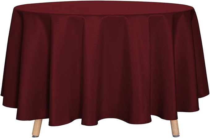 sancua Round Tablecloth - 90 Inch - Water Resistant Spill Proof Washable Polyester Table Cloth Decorative Fabric Table Cover for Dining Tables, Buffet Parties and Camping, Burgundy