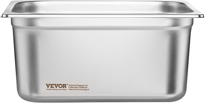 VEVOR 6 Pack Stainless Steel Hotel Pans - 1/2 Size 6-Inch Deep 0.8mm Thick Anti-Jam Commercial Food Pans for Steam Tables, Restaurants, Catering & Industrial Use