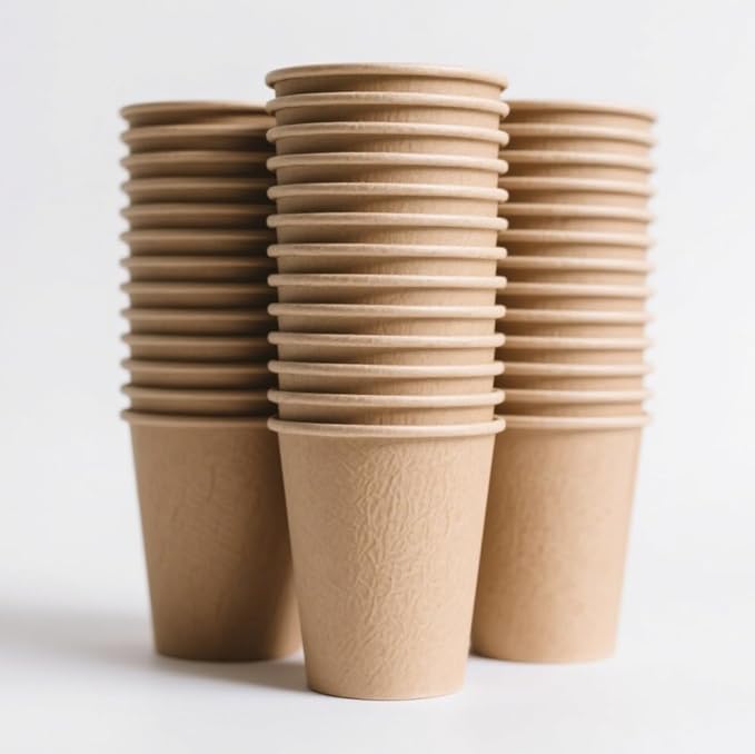 8 oz 200 Pack Disposable Coffee Cups, Bulk Brown Disposable Paper Cups, Coffee Cups for Hot Tea, Chocolate and Cold Drinks