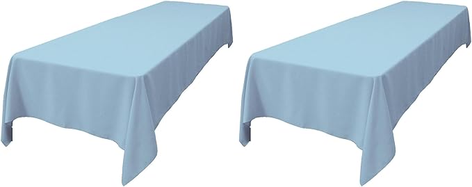 LA Linen Polyester Poplin Washable Rectangular Tablecloth, Stain and Wrinkle Resistant Table Cover 60x144, Fabric Table Cloth for Dinning, Kitchen, Party, Holiday 60 by 144-Inch, Blue Light