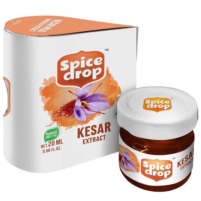 Spice Drop Pure Saffron Extract – Kashmiri Saffron Essence for Cooking & Beverages – Instant Mixing, No Artificial Colors or Preservatives – Gluten-Free & Non-GMO – 20ml