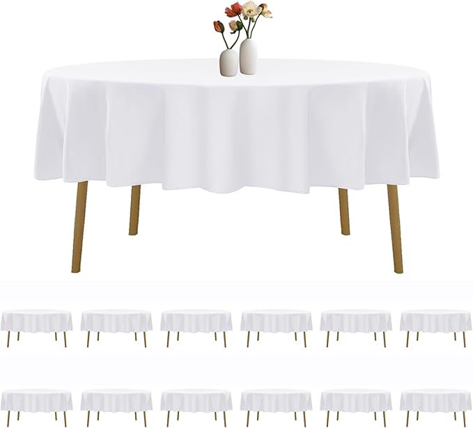 12 Pack Round Tablecloth 70 Inches White Table Cloth Stain and Wrinkle Resistant Washable Polyester Fabric Table Cover for Party, Wedding and Banquet Decoration