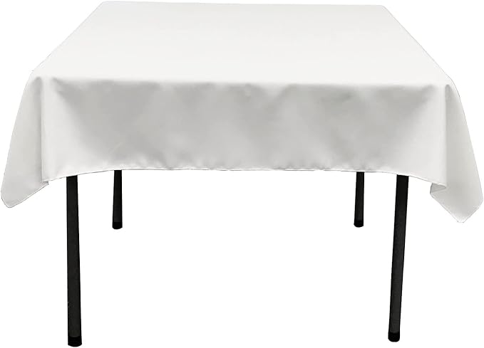 LA Linen Polyester Poplin Washable Square Tablecloth, Stain and Wrinkle Resistant Square Table Cover 52x52, Fabric Table Cloth Square for Dining, Kitchen, Party, Holiday 52 by 52-Inch, White