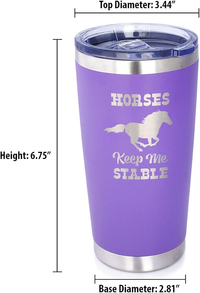 Bevvee Horses Keep Me Stable - Insulated Coffee Tumbler Cup with Sliding Lid - Stainless Steel Insulated Mug - Horse Themed Coffee Gifts - Purple