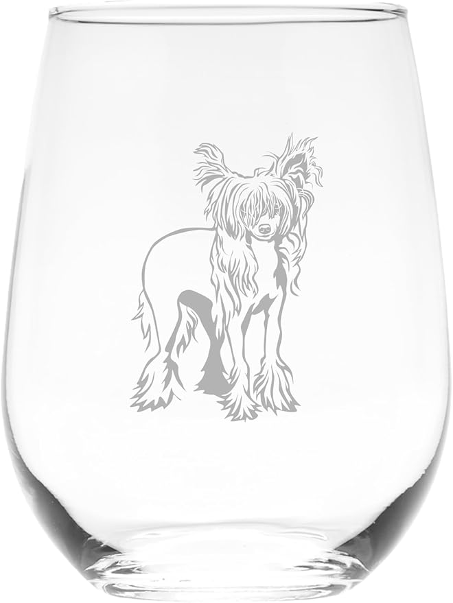C M Chinese Crested Themed, Dog Stemless Wine Glass - Dog Lover Gift for Men and Women - 17 oz. (Style C1)