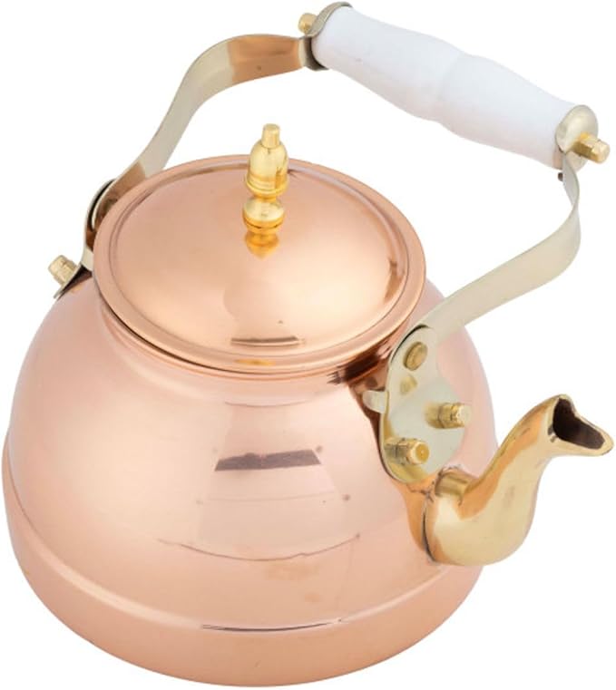 Classic Cuisine Copper Tea Kettle - Teapot for Stovetop with Copper Exterior, Nickel Lining, and Ceramic Handle - 7.25C/1.8Q Vintage-Style Kettle - Perfect for Tea, Coffee, or Cooking