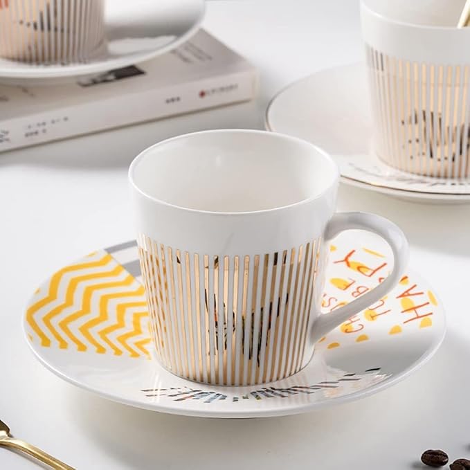 Mirror Cups and Saucers, Mirror Reflection coffee mug, Ceramic Coffee Mug with Saucer Set, Tea Cups and Saucers Sets for Women Wedding Party Afternoon Tea （M-Horse）