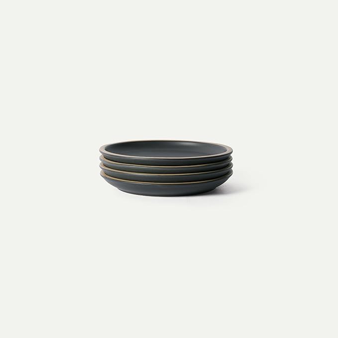MORA Medium Plates Set of 4, 8.5 inch Ceramic Pottery Salad Plates - Microwave, Oven and Dishwasher Safe - Liquorice