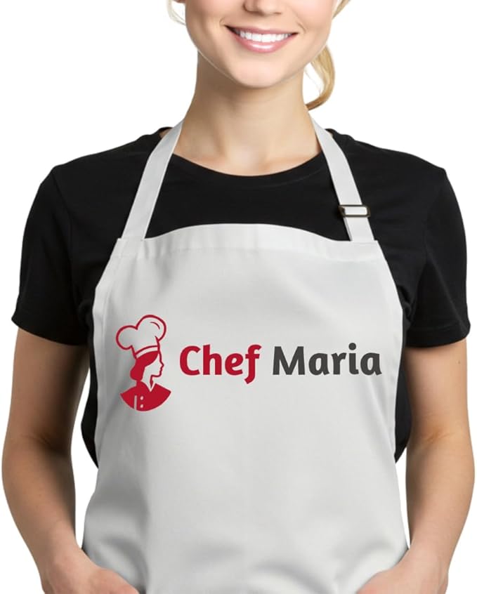 Chef Apron with Custom Name, Personalized Apron with Pockets, Adjustable Neck, Unique Gift for Men, Women, Dad or Mom