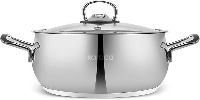 Karaca Stainless Steel Cookware Set 13-Piece, Storage Containers, Creamer Pan, Pot Set, Induction Kitchen Cooking Set for Daily Cooking, Elegant Silver Finish Pots and Pans Set