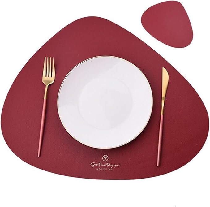 Set of 1/4/6/10 PU Placemats for Table Non-Slip Coaster Leather Place Kitchen Accessories Pad Cup Wine Mat Set De Table(Red,4sets)