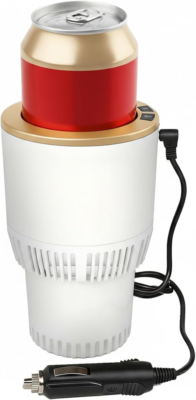 2-in-1 Car Cup Cooler Warmer Smart Temperature Control Travel Coffee Car Cup Holder, Smart Car Tumbler Holder Suitable for Coffee, Baby Bottles, Water, Tea, Drinks (White and Gold)