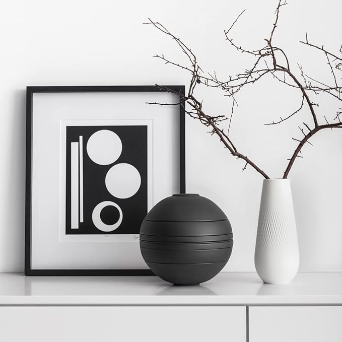 Villeroy & Boch Iconic Collection La Boule, 7-Piece Dinnerware Set for 2, Premium Porcelain, Made in Germany, Dishwasher Safe, 9.5 x 9 in, Black