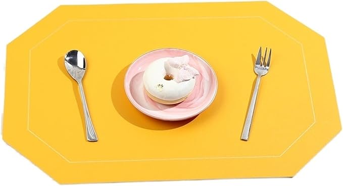 Placemat for Dining Table Waterproof Non-Slip Octagonal Leather Place Mat Kitchen Accessories Coaster Cup Pad Two Sided Color(Yellow)