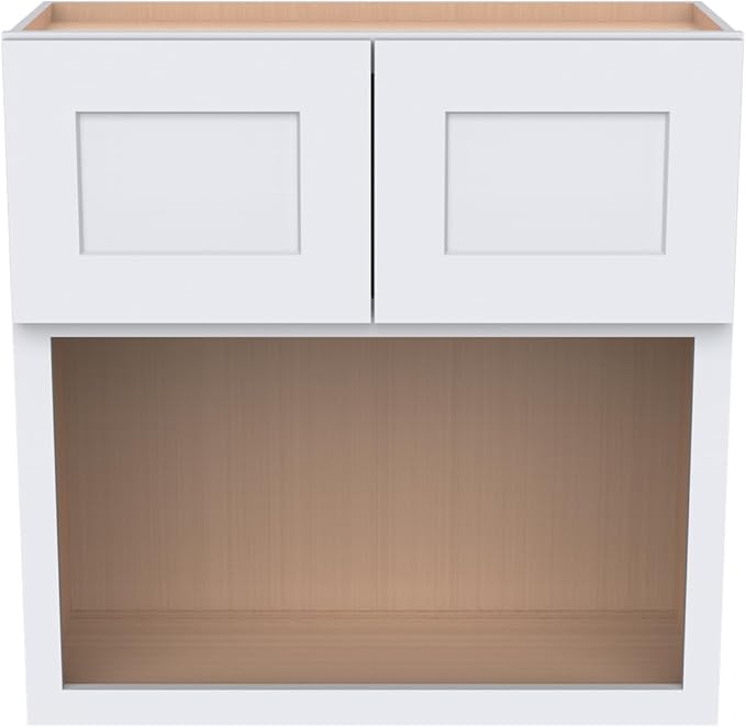Solid Wood RTA Wall Microwave Cabinet with Open Shelves – Shaker Style, Space-Saving Kitchen Pantry Storage, Durable and Versatile Wall-Mounted Organizer (SK-White, 30" W x 24" D x 30" H)