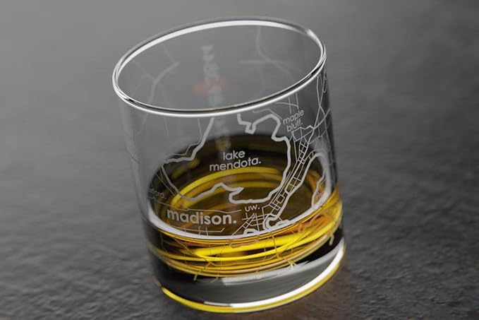 Well Told Engraved Madison Wisconsin Map Rocks Glass, Old Fashioned Whiskey Glass (11 oz, Clear) Etched Whiskey Glass, Gifts For Whiskey Lovers