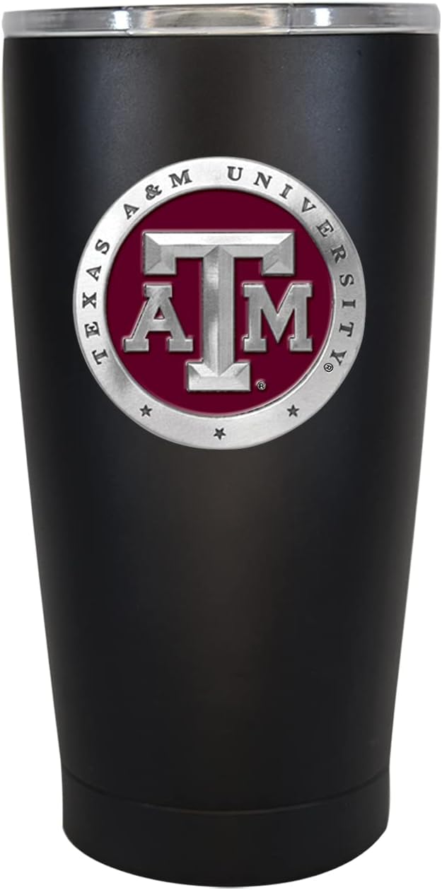 Heritage Pewter Texas A&M 15 oz. Tumbler - Black | Durable Insulated Tumbler Cup for Cold & Hot Drinks | Thermal Travel Mug for Coffee | Intricately Crafted Metal Pewter Inlay