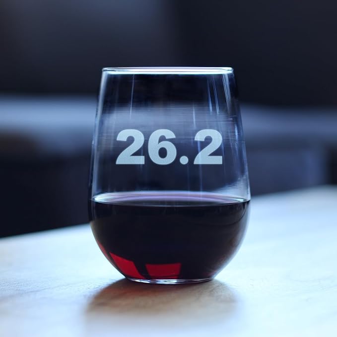 Custom 26.2 Marathon Personalized Stemless Wine Glass - Gifts for Marathon Runners - Large 17 Ounce Glasses - Customized Wine Glass Gift