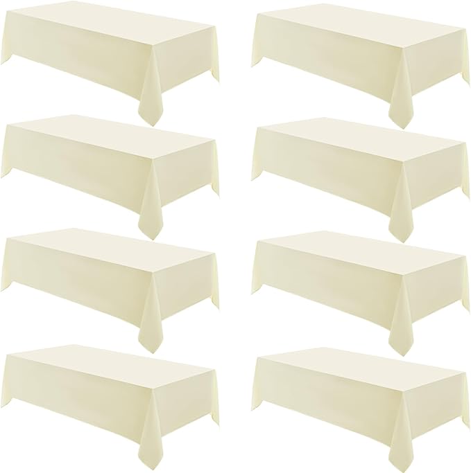Rectangle Tablecloths 90x132 Inch 8 Pack Ivory Tablecloth for 6ft Washable Decorative Linen Polyester Table Cloths for 8ft Dining Table Banquets Buffet Parties and Wedding