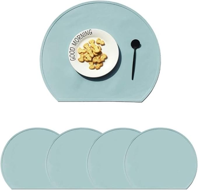 Set of 1/4 Silicone Placemats for Dinner Table Half Round Kids Placemats Non-Slip Heat Table Mats Coffee Mats(RS Chocolate,33X38CM_1PCS 33X38CM)