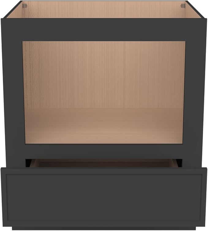 Solid Wood RTA 30" Microwave Base Cabinet,Kitchen Oven Cabinet - with 1 Full Overlay Drawer (Frame Dimension: 24''W*16''H) (Charcoal Black - NT, 30" Width x 24" Depth x 34 1/2" Height)