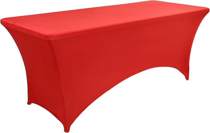 2-Pack 6ft Red Spandex Table Covers for Rectangle Standard Folding Tables - Wrinkle Resistant Stretch Tablecloths - Ultimate Fitted Table Protector for Parties, Trade Shows, Banquet