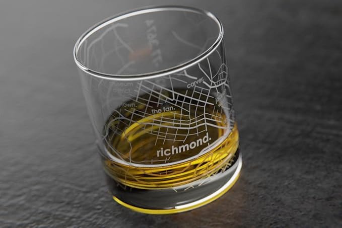 Well Told Engraved Richmond Virginia Map Rocks Glass, Old Fashioned Whiskey Glass (11 oz, Clear) Etched Whiskey Glass, Gifts For Whiskey Lovers
