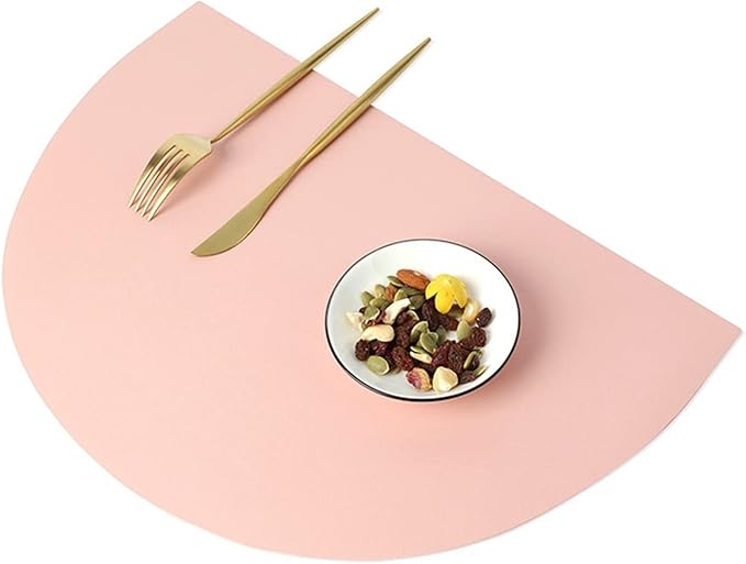 PU Leather Tableware Pad Waterproof Heat Insulation Non-Slip Placemats Soft Khaki Black Brown Washable Bowl Coaster(HR Pink,42X28CM_1PCS)