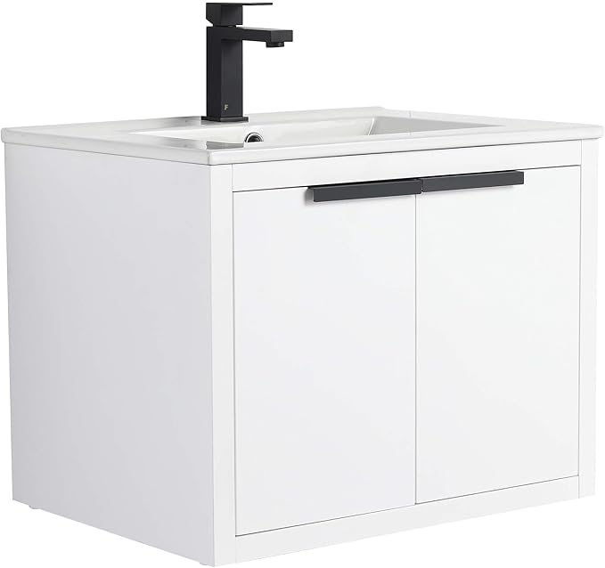 Fine Fixtures Kingsford Modern 24 Inch Bathroom Vanity with Sink, White Finish, Elegant Bathroom Vanities for Modern Homes, Stylish Storage Solutions for Bathrooms