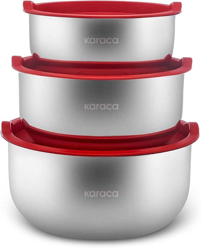 Karaca Stainless Steel Cookware Set 13-Piece, Storage Containers, Creamer Pan, Pot Set, Induction Kitchen Cooking Set for Daily Cooking, Elegant Silver Finish Pots and Pans Set
