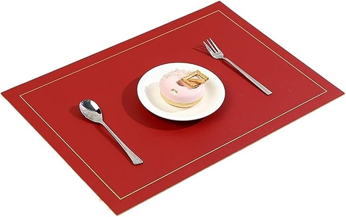 Leather Placemats Washable Table Pad Mat Rectangular Double Sided Tablemats Stain- Dining Disc Bowl Non-Slip Decoration(Wine red)