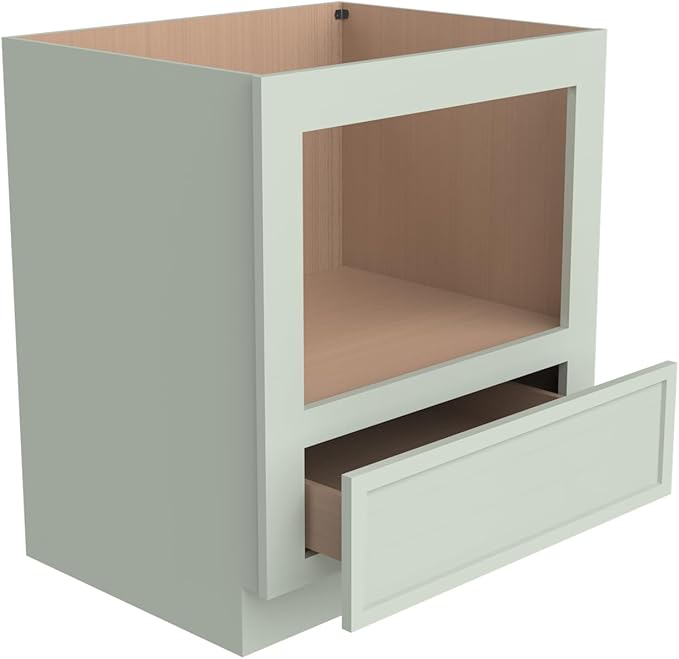 Solid Wood RTA 30" Microwave Base Cabinet,Kitchen Oven Cabinet - with 1 Full Overlay Drawer (Frame Dimension: 24''W*16''H) (Jade Green, 30" Width x 24" Depth x 34 1/2" Height)