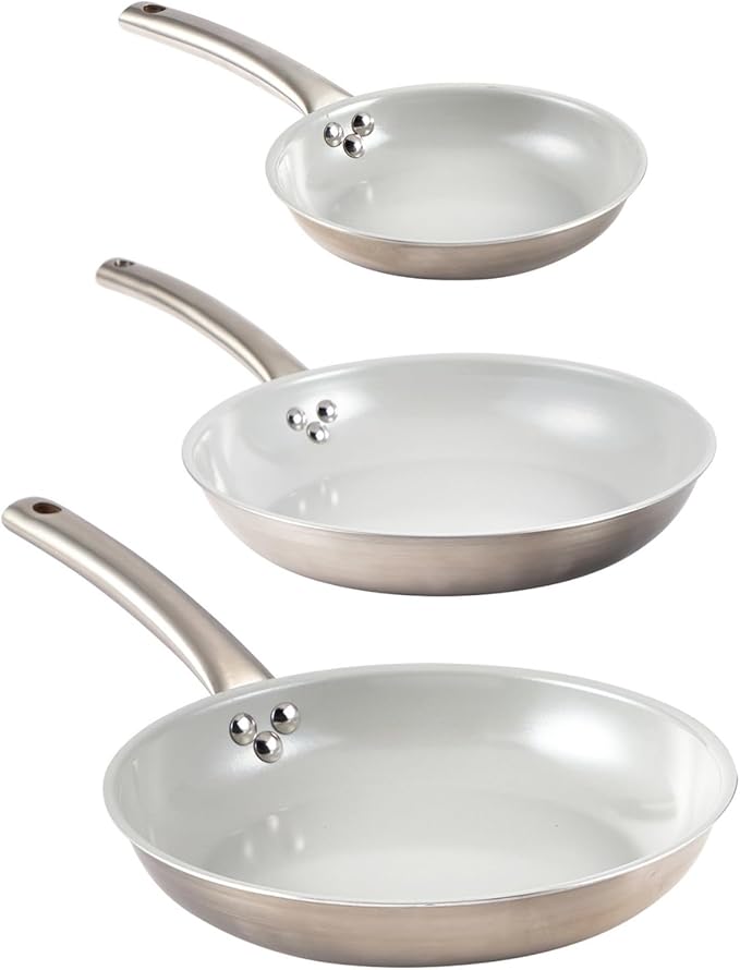 IMUSA 3-Piece Fry Pan Set 8”, 10” & 12” | Ceramic Nonstick Stainless Steel Induction Cookware | Aluminum Skillet Set for Frying, Sautéing & Stir Fry | Oven Safe Cookware with Comfortable Handles