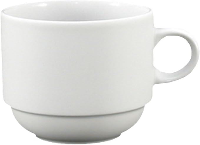Fortessa Fortaluxe SuperWhite Vitrified China Dinnerware, Cassia 8-Ounce Stackable Coffee/Tea Cup, Set of 6