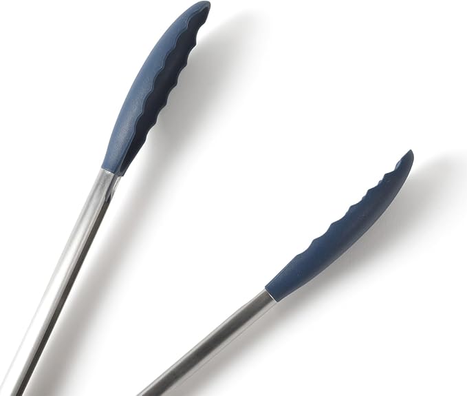 Calphalon Edge 2 Piece Stainless Steel Kitchen Tongs Set W/Silicone Heads - Navy Blue